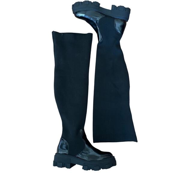 NWOT ASOS DESIGN Kimmy flat chunky over the knee boots 28” tall in black size 11 - Picture 6 of 12